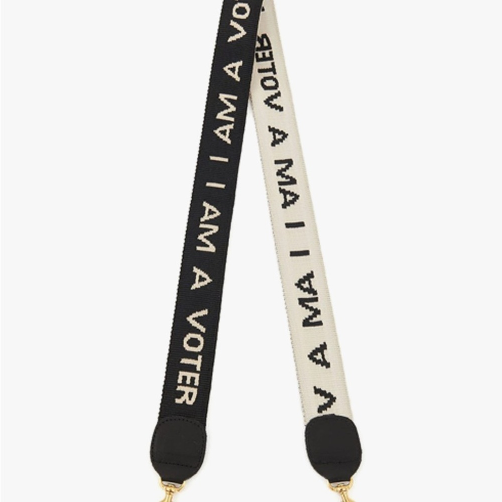 NWOT Clare V. Black and White 'I Am A Voter' crossbody Strap